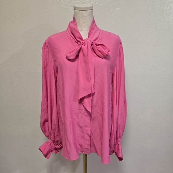 Hunter Bell Farris Silk Tie Neck Blouse Fuschia Size Small - Picture 3 of 8
